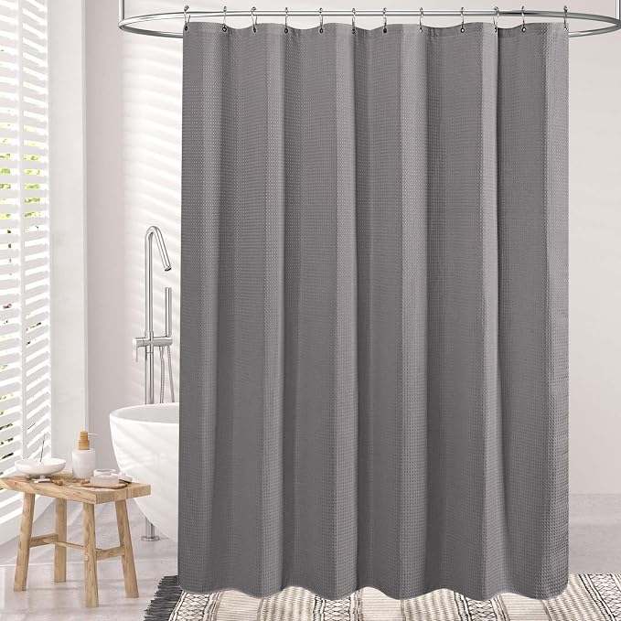 AmazerBath Grey Shower Curtain, Waffle Shower Curtain Gray, Premium Fabric - Image 7
