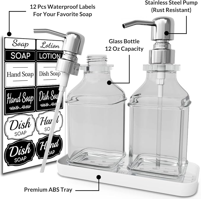 Soap Dispenser - 2 Pack, Antique Design Thick Glass Hand Soap Dispensers - Image 2