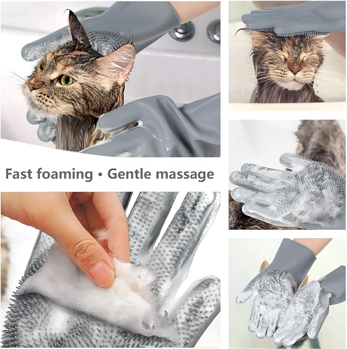 Pet Grooming Gloves with Dog Finger Toothbrush – Silicone Deshedding Mitts - Image 2
