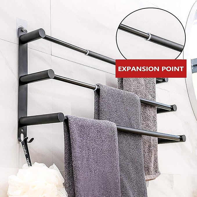 Black Adjustable Towel Bar for Bathroom Wall Mount17-30.7inch Adhesive Shower - Image 4