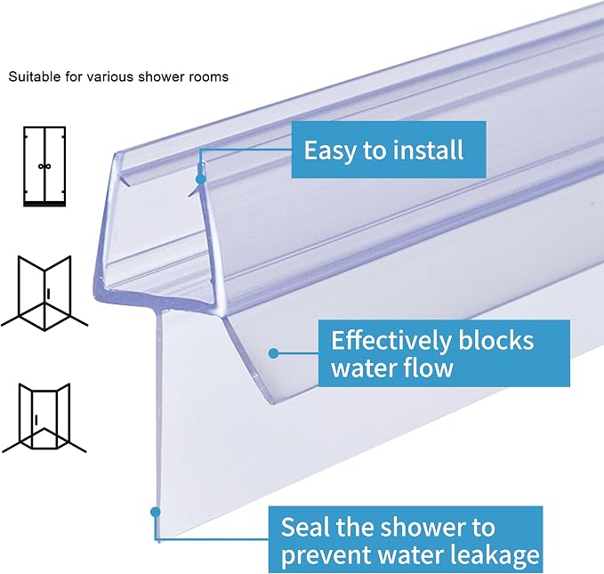 Shower Door Bottom Seal 2-Pack 3/8" x 39" Frameless Glass Shower Door Seal - Image 3