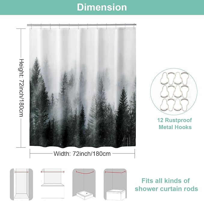 ORTIGIA Dark Green Misty Forest Shower Curtain - Image 2