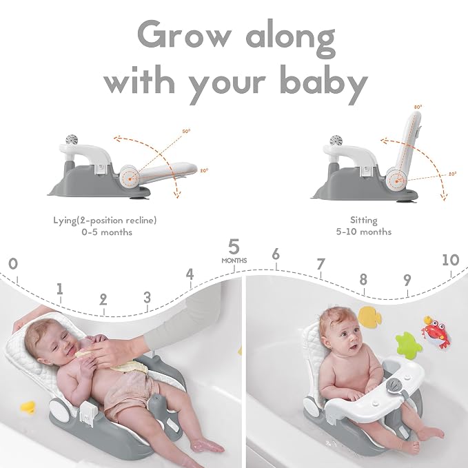 BabyBond Baby Bath Seat with Sitting & Lying 2 Modes, 3-Speed Adjustment - Image 2