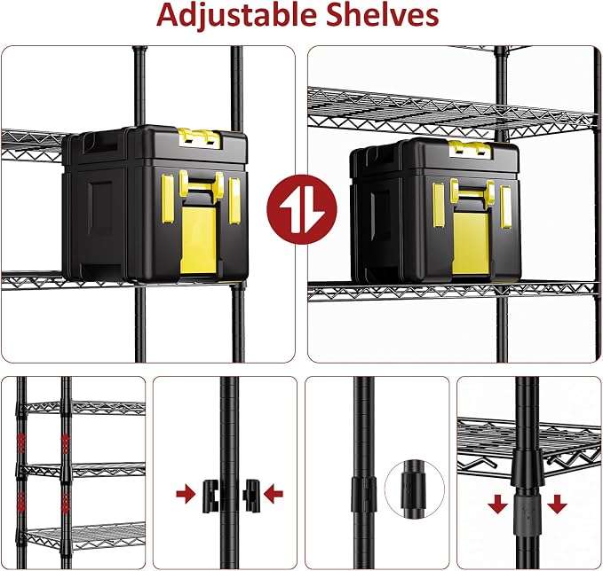 IZEUK 5 Tier Black Metal Storage Shelves, Heavy Duty Wire Shelving Rack - Image 4