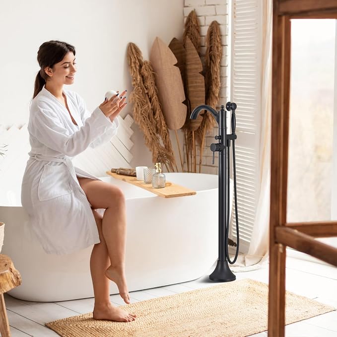 Freestanding Bathtub Faucet, Matte Black Classic Free Standing Tub Faucet - Image 9