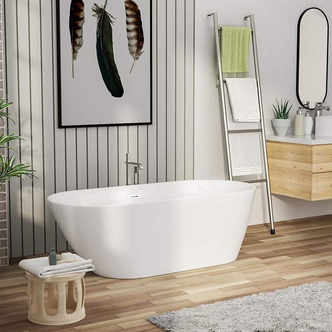 Mocoloo 67" Acrylic Freestanding Bathtub Contemporary Soaking White Bath Tub - Image 8