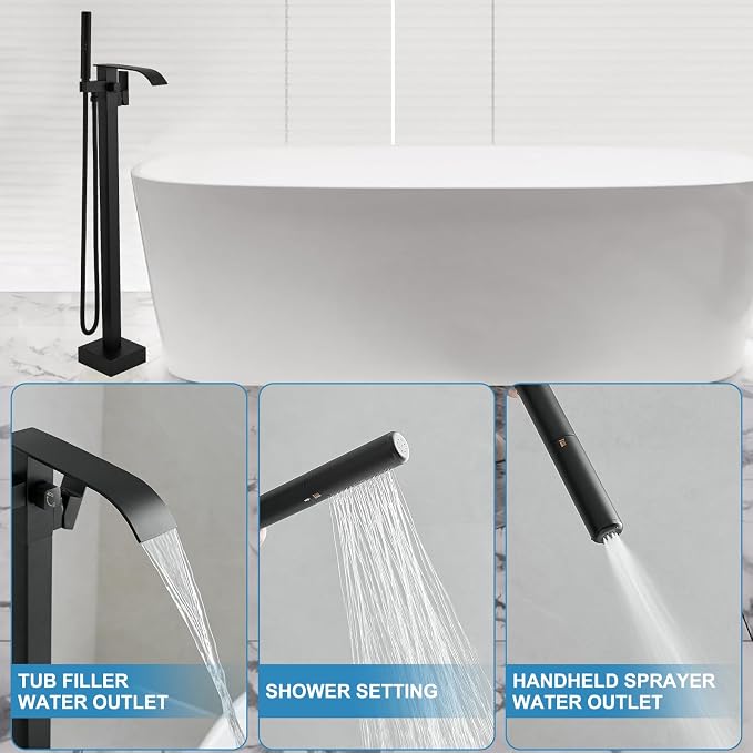RUMOSE Tub Filler Freestanding Bathtub Faucet Matte Black Floor Mount Tub - Image 2