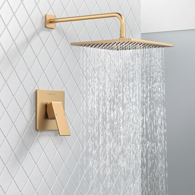 Lava Odoro 12-inch Modern Square Shower Faucet Set Champagne Gold, Shower Trim - Image 3