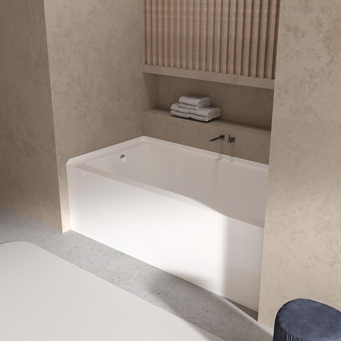 Acrylic Alcove Bathtub 60×32 Inch Drop-In Bathtubs– Left Hand Drain & Overflow - Image 7