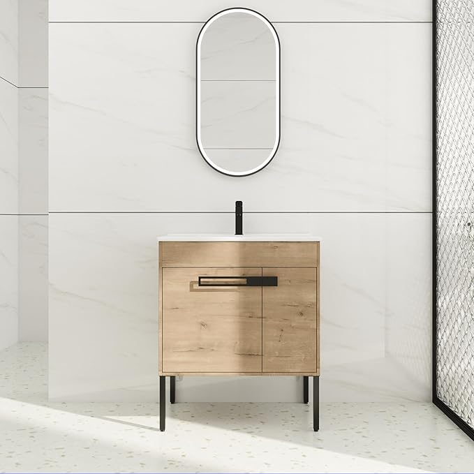 30 inch Bathroom Vanity with Ceramic Sink, Single Sink Modern Bathroom Vanities by SanMerah