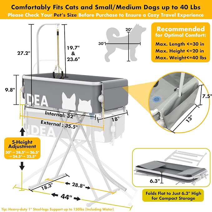 PAWZIDEA 2-in-1 Portable Dog Bathtub & Grooming Table, Elevated Tubs - Image 2