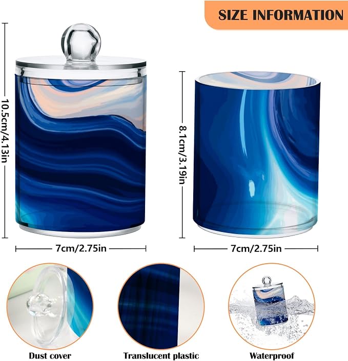 MNSRUU 2 Pack Qtip Holder Organizer Dispenser Marble Bathroom Storage Canister - Image 3