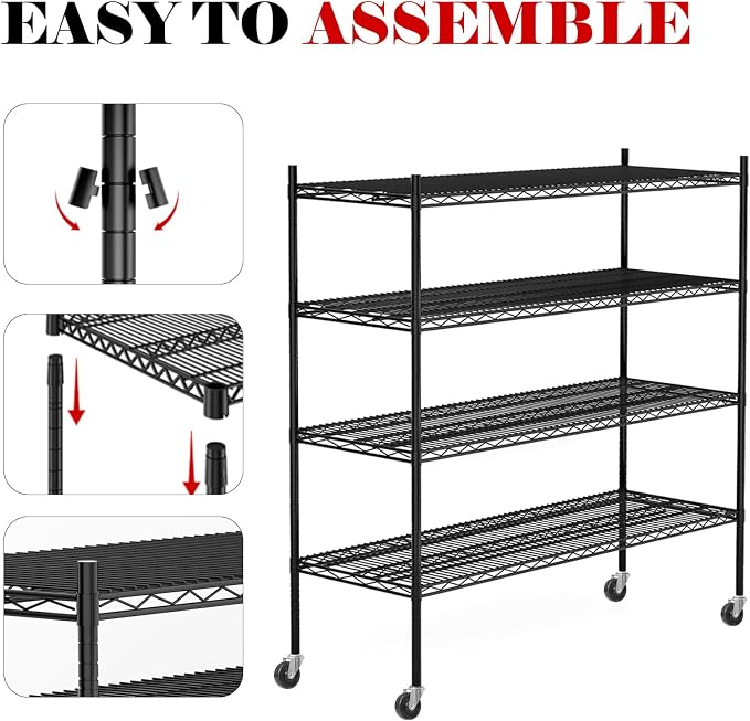 2560LBS Storage Shelves 59"W Metal Shelving Unit 4 Tier Wire Shelving - Image 5