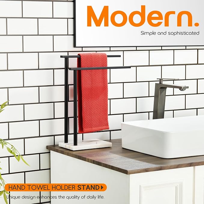 Towel Racks Matte Black Free Standing 2-Tier Hand Towel Holder - Image 3