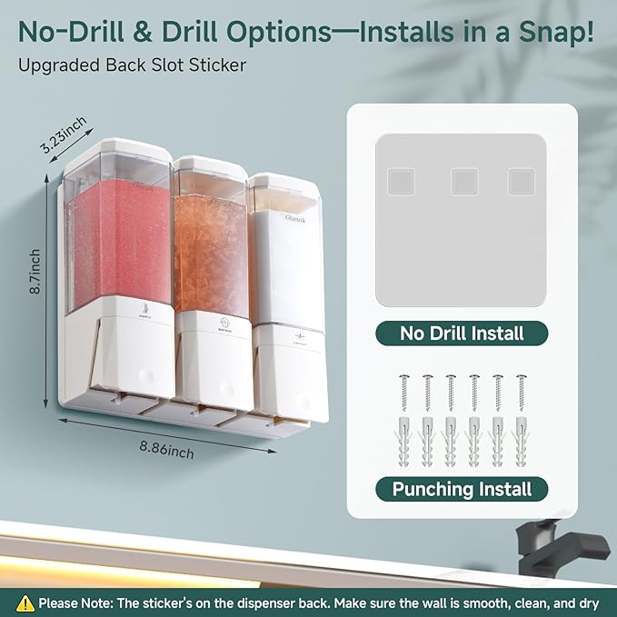 Shampoo and Conditioner Dispenser 3 Chamber No Drill Shampoo Dispenser - Image 7