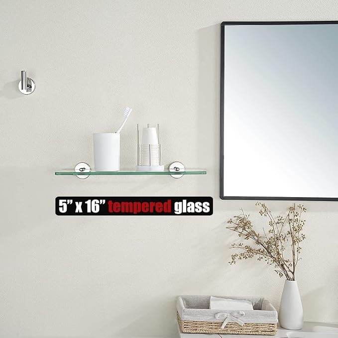 JQK Bathroom Glass Shelf Chrome, Tempered Glass Shower Storage 16 by 5 inches - Image 2