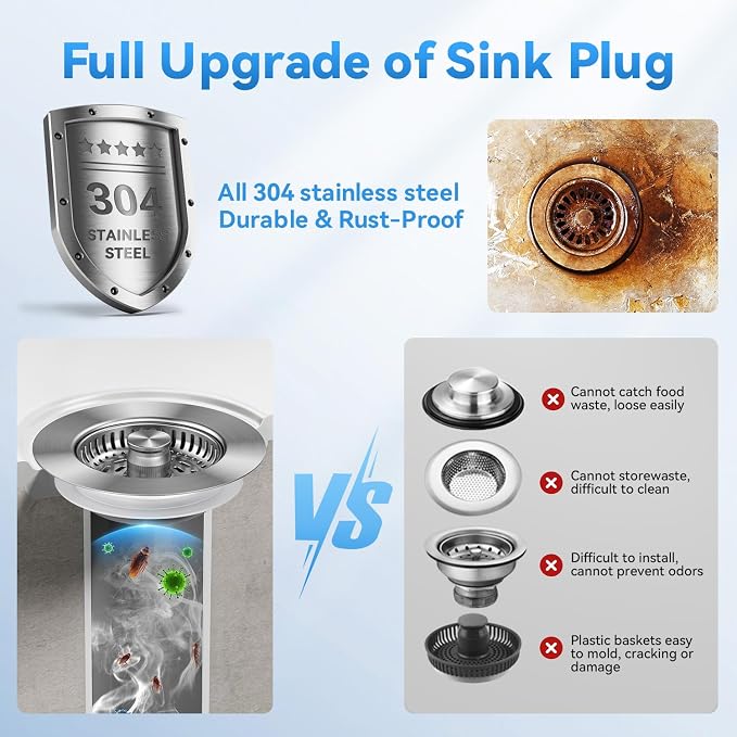 3-in-1 Stainless Steel Kitchen Gadget, JOMST Kitchen Sink Drain Strainer – Fast - Image 3