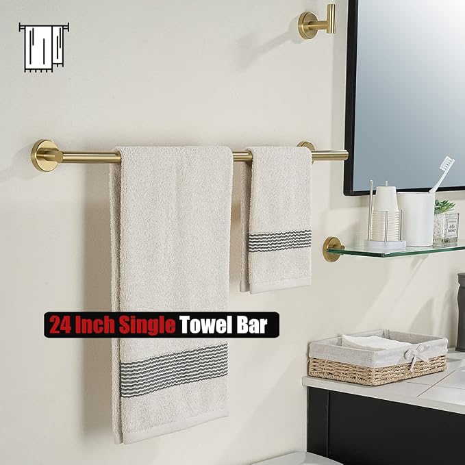 JQK Bath Towel Bar, 27 Inch Brushed Light Gold Towel Rack Bathroom, 304 - Image 5