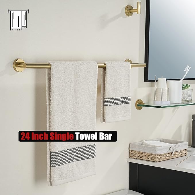 JQK Bath Towel Bar, 27 Inch Brushed Light Gold Towel Rack Bathroom, 304 - Image 5