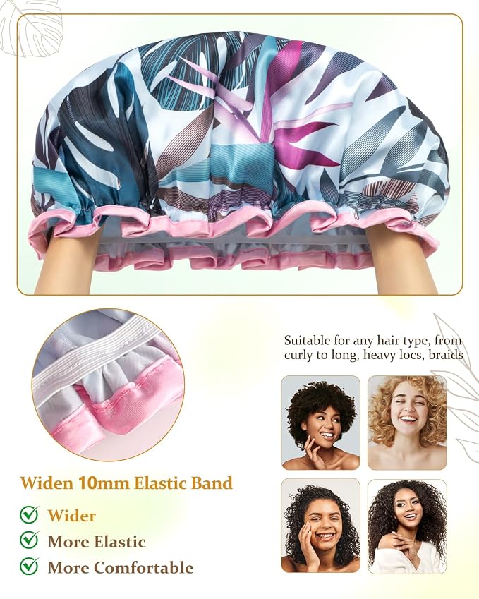 mikimini Large Shower Cap for Women Reusable Waterproof, Adjustable Hair Cap - Image 5