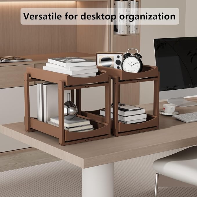 Bamboo Under Sink Organizer Adjustable Height 2 Tier Bathroom Organizer Pull - Image 3