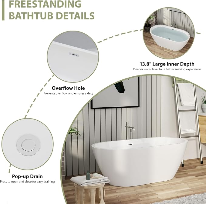 59" Acrylic Freestanding Bathtub - Image 6
