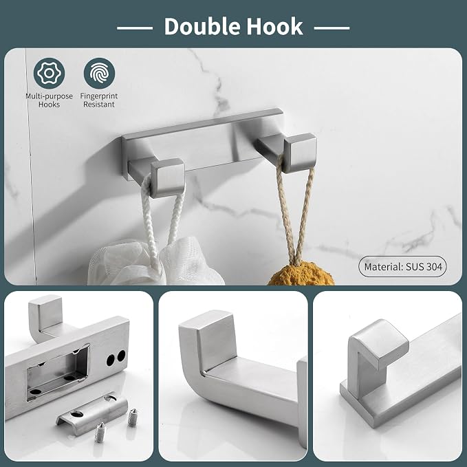 YACVCL 4-Piece Bathroom Hardware Set Brushed Nickel Towel Bar Set Premium - Image 4