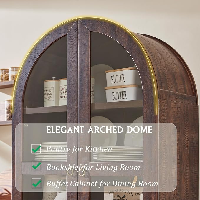 71" Tall Arched Kitchen Pantry Cabinet, Wood Kitchens Storage Cabinets - Image 4