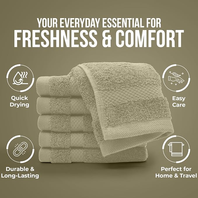DAN RIVER 12-Pack Premium 100% Cotton Beige Face Towels – Reusable Face Towel - Image 7