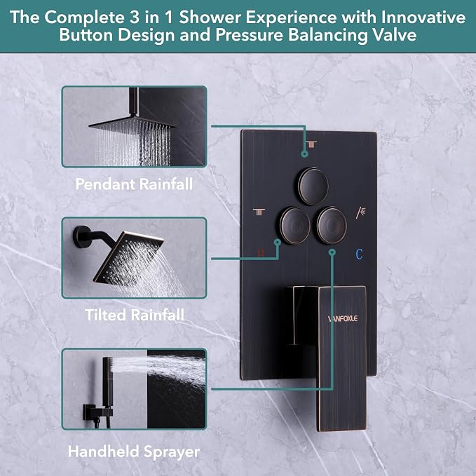 VANFOXLE Shower Faucet Set Oil Rubbed Bronze Shower System, Push Button - Image 2