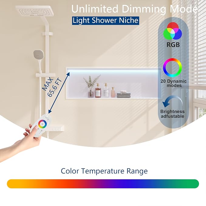 RGB LED Light Shower Niche, Waterproof No Tile Needed Wall Niche - Image 5