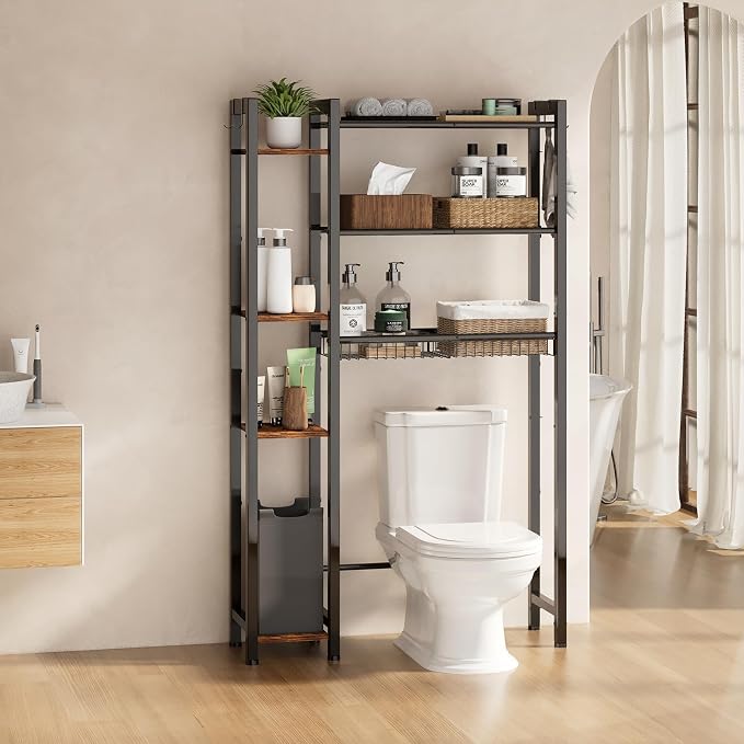 Over The Toilet Storage with Side Rack, 7-Tier Bathroom Organizer with - Image 3