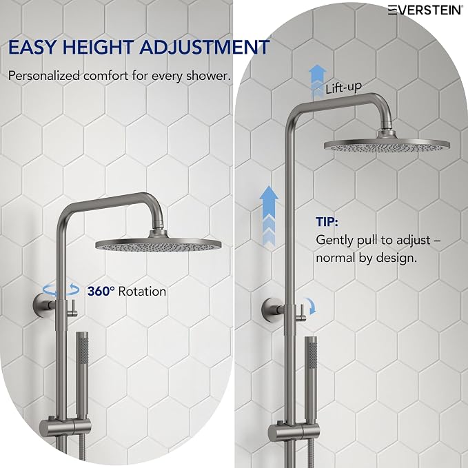 Exposed Shower System with Tub Spout, EVERSTEIN 10 inch High Pressure Shower - Image 8