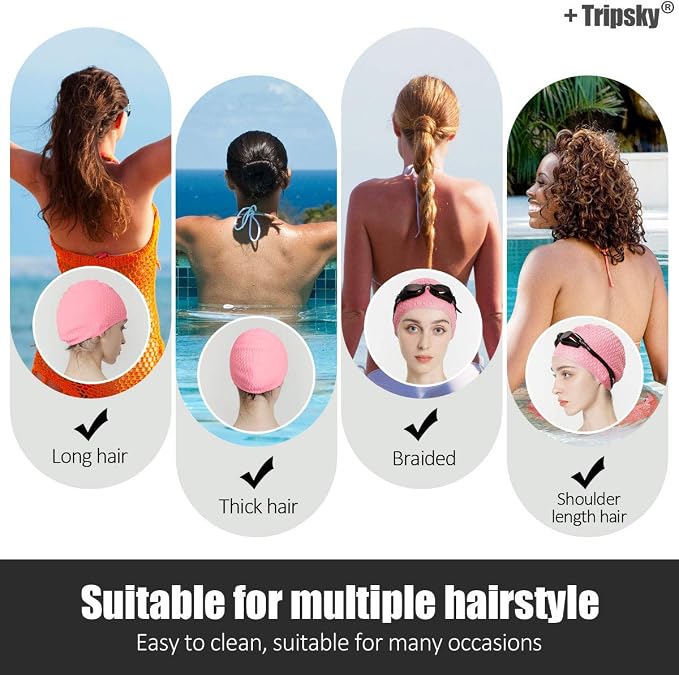 Tripsky Silicone Swim Cap, Comfortable Bathing Cap Ideal - Image 3