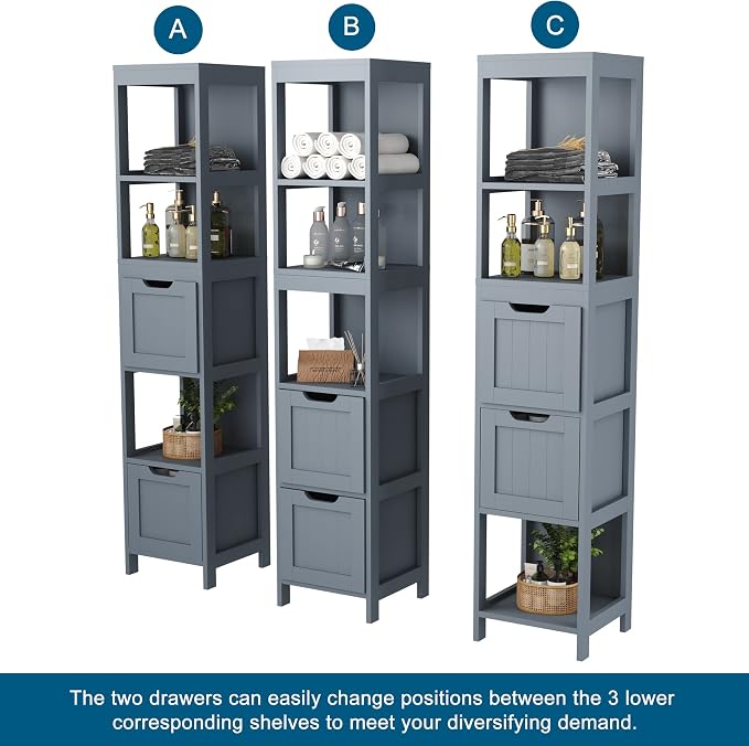 HOMEFORT Bathroom Storage Cabinet, Slim Tall Cabinet, Narrow Floor Cabinet - Image 6