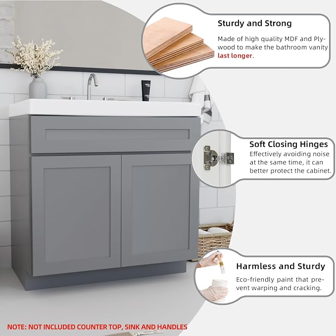 KitchenMan 36 Inch Bathroom Vanity Unassembled Bathroom Sink Cabinet and Vanity - Image 4