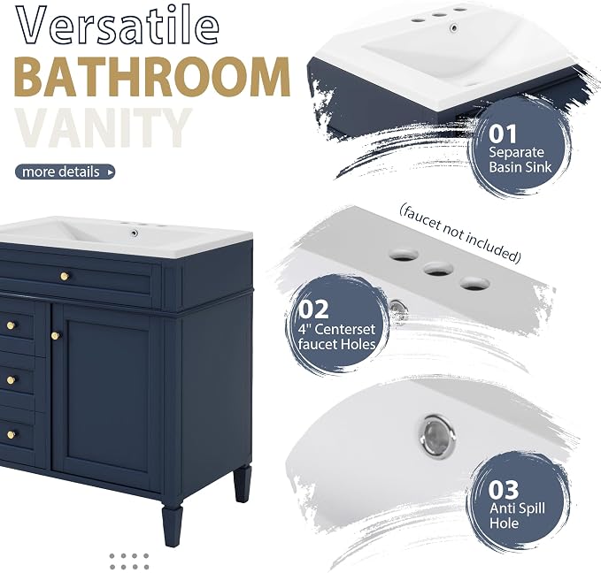 30" Bathroom Vanity with Matching Medicine Cabinet, Modern Sink Storage Cabinet - Image 5