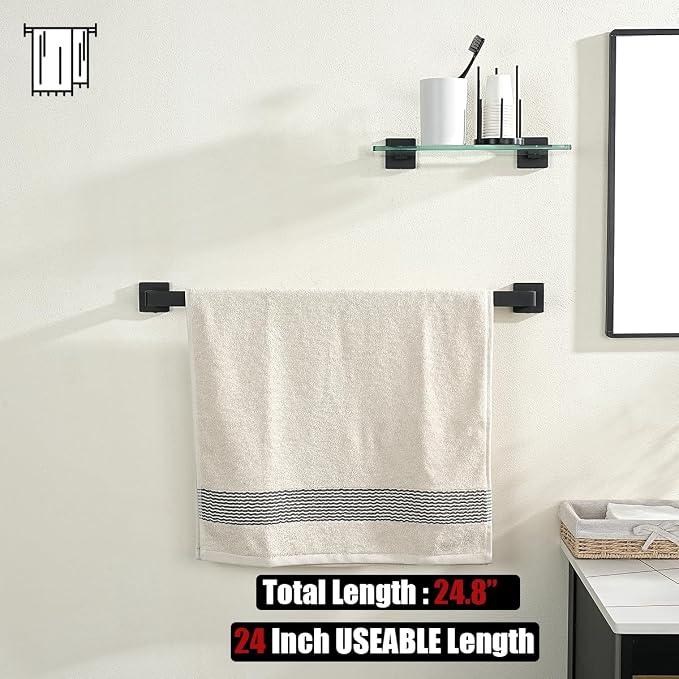 JQK Black Towel Bar, Rounded Edges 26.41 Inch Towel Rack, 304 Stainless Steel - Image 5