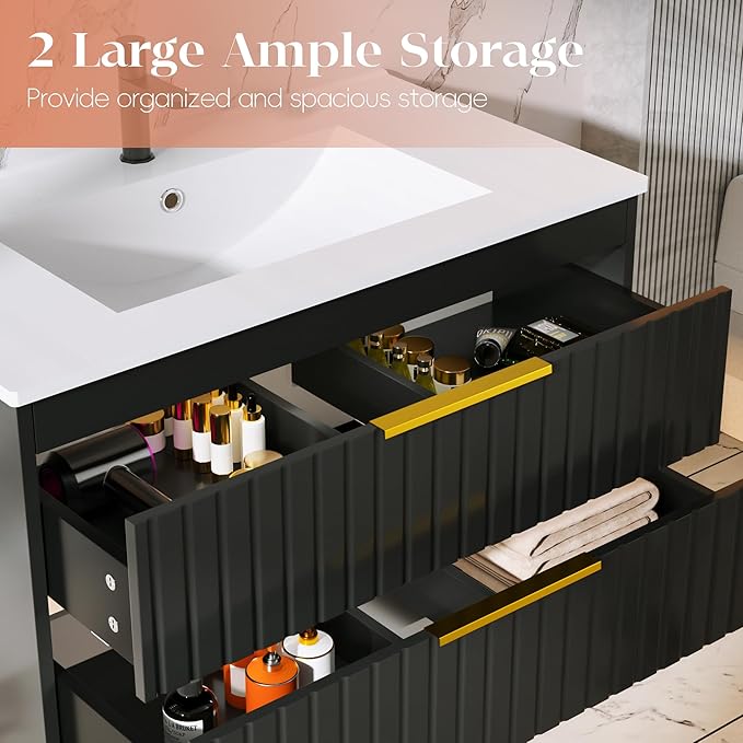 36" Bathroom Vanity with Sink, Floating Vanity Bathroom Sink Cabinet Wall Mount - Image 4