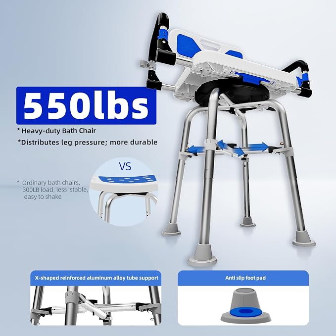 Swive Shower Chair with Arms and Back Heavy Duty 500 lbs - Image 4