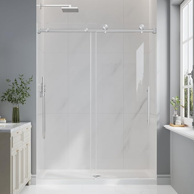 Frameless Glass Shower Door, 43-48" W x 76" H Sliding Frameless Shower Door by EASYWORC