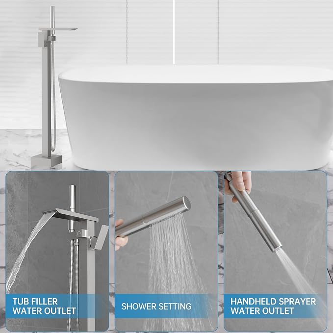 RUMOSE Brushed Nickel Bathtub Filler Freestanding Tub Filler Floor Mount Tub - Image 2