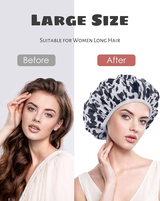 Auban Shower Cap, Shower Cap for Women Terry Cloth Lined EVA Exterior Reusable - Image 3