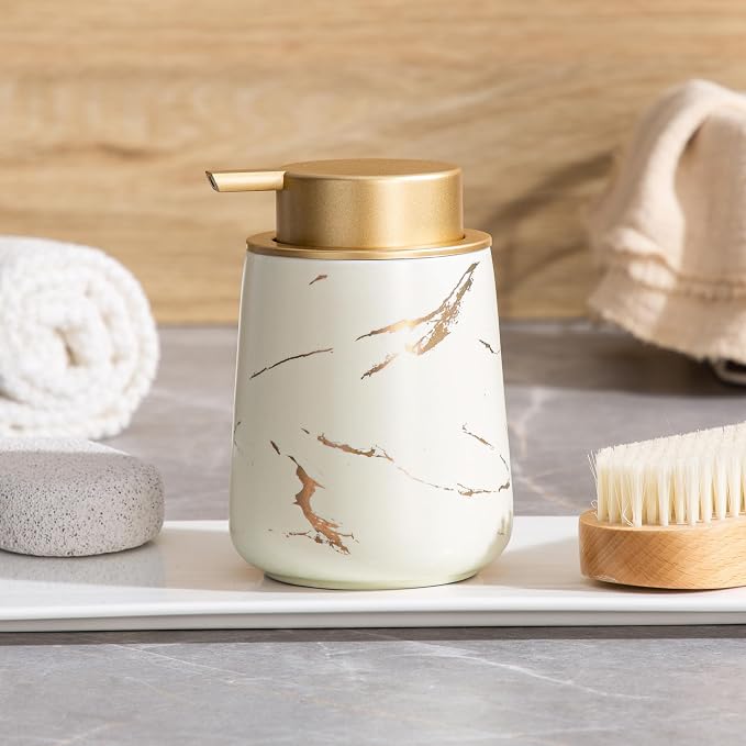 Enra Ceramic Gold Soap Dispenser, 12 oz Modern Liquid Hand Soap Dispenser - Image 8