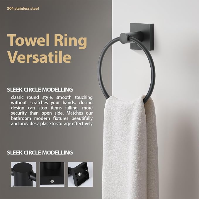 Bathroom Accessories Set Matte Black Towel bar Set, 4 Piece Towel Rack Set - Image 5
