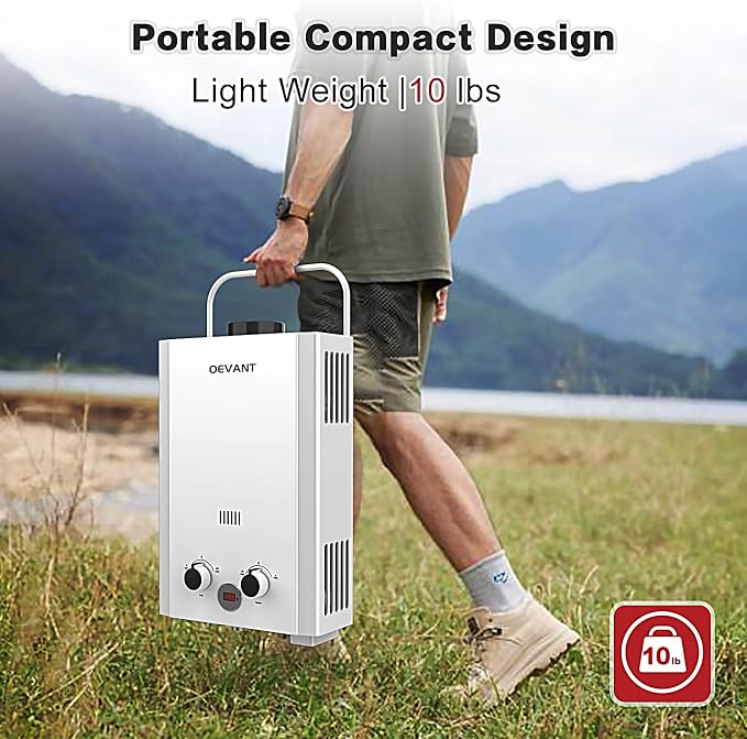 Propane Water Heater, 1.58GPM 6L Portable Tankless Water Heater - Image 2