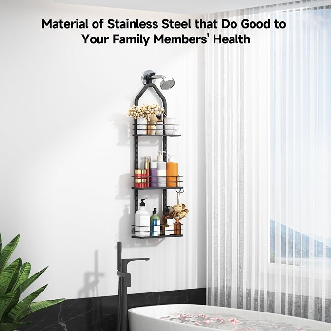 Shower Caddy Hanging, Adjustable Anti-Swing-Over The Shower Head Caddy - Image 2