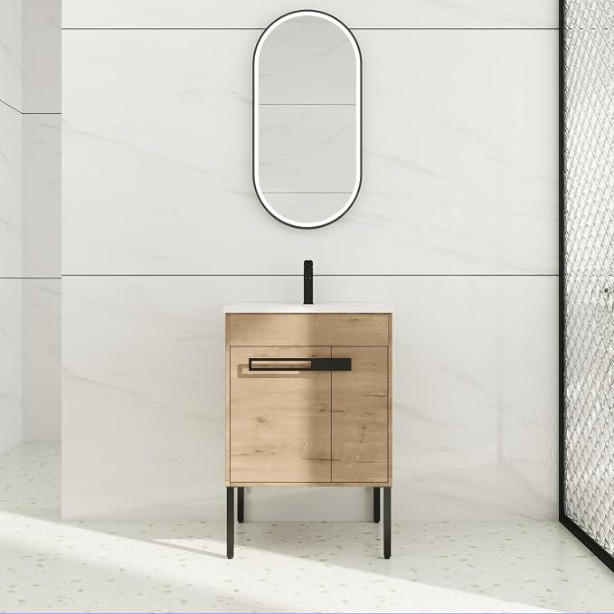 24 inch Bathroom Vanity with Sink, Single Sink Modern Mid Century Bathroom by SanMerah