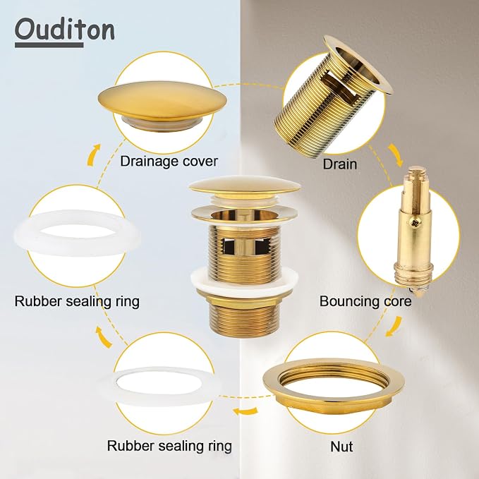 Tub Stopper Bathtub Drain, Brass Pop-up Freestanding Bathtub Drain Stopper - Image 4