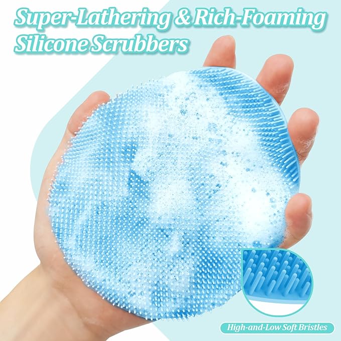 Silicone Back/Face Scrubber & Bath Glove Set 3PCS, Extendable Back Scrubber - Image 6